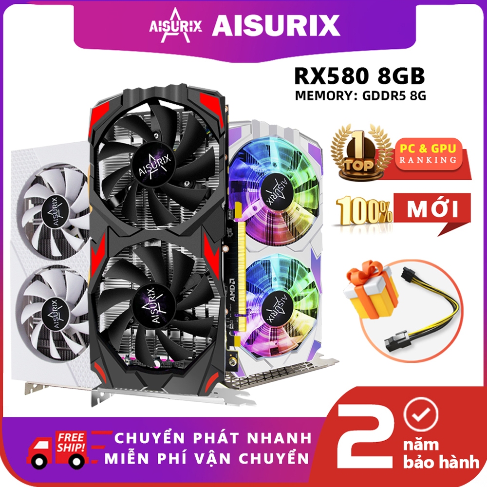 AISURIX Card màn hình VGA RX 580 8GB 100% New AMD GDDR5 PC Gaming Black Myth Wukong | BigBuy360 - bigbuy360.vn