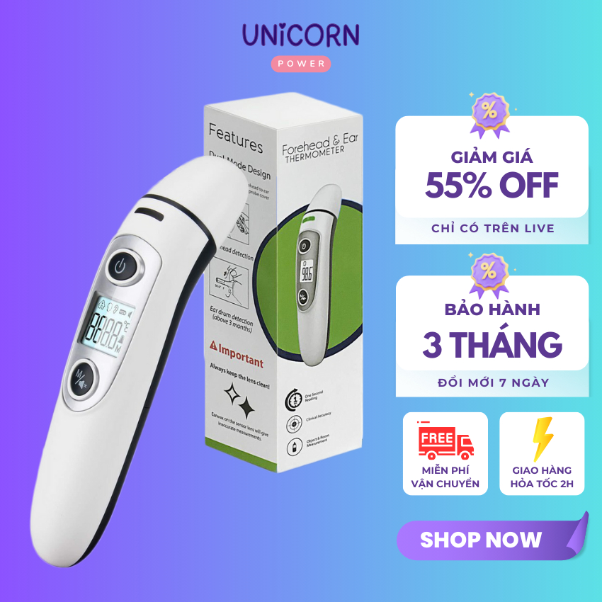 Nhiệt kế điện tử hồng ngoại KAW đo trán đo tai, máy đo thân nhiệt không tiếp xúc, độ chính xác cao