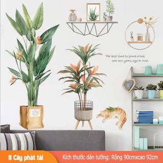 decal trang trí tường cây cỏ và chú mèo-BA2191