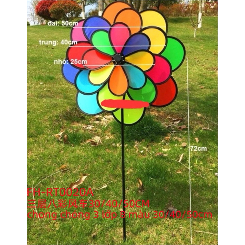 Chong chóng 8 cánh cầu vồng 50cm 2 tầng, 3 tầng làm đồ chơi cho bé, trang trí nhà hàng, quán ăn, xe cafe, khu vui chơi…