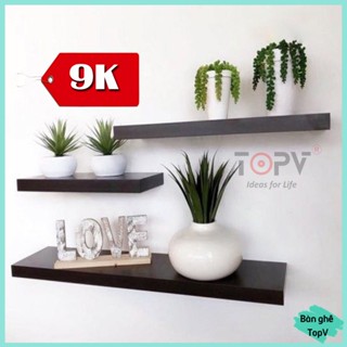 Kệ treo tường gỗ decor TopV giá trang trí thanh gỗ ngang gắn tường mini phòng khách phòng ngủ để cây cảnh Bàn ghế cute