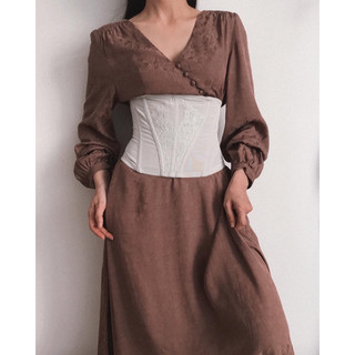 Đầm dài nâu cổ V thanh lịch 2hand