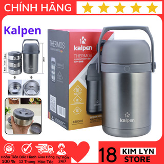 Hộp cơm giữ nhiệt inox 3 ngăn Kalpen Kp-368 1800ml, Bình đựng thức ăn giữ nhiệt, Bảo hành 12 tháng