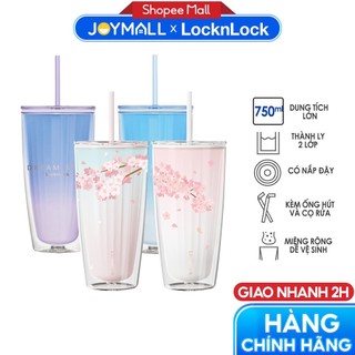 Ly nhựa LocknLock 2 lớp 750ml HAP522 720ml HAP529 - Hàng chính hãng kèm ống hút, cách nhiệt tốt, miệng rộng - JoyMall