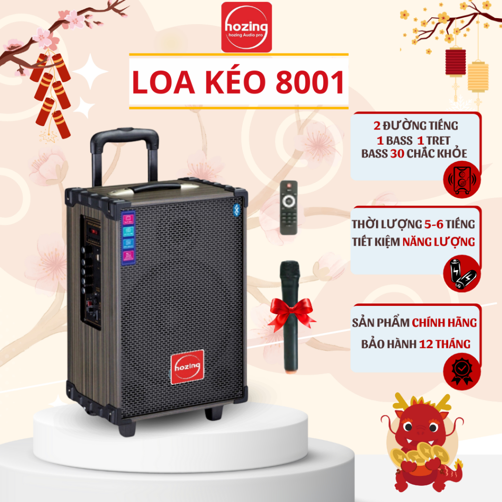 Loa Kéo kèm mic HOZING 8001 Bass 20 Hát Karaoke . tặng kèm mic chống hú .  Bảo Hành Chính Hãng 12 Tháng