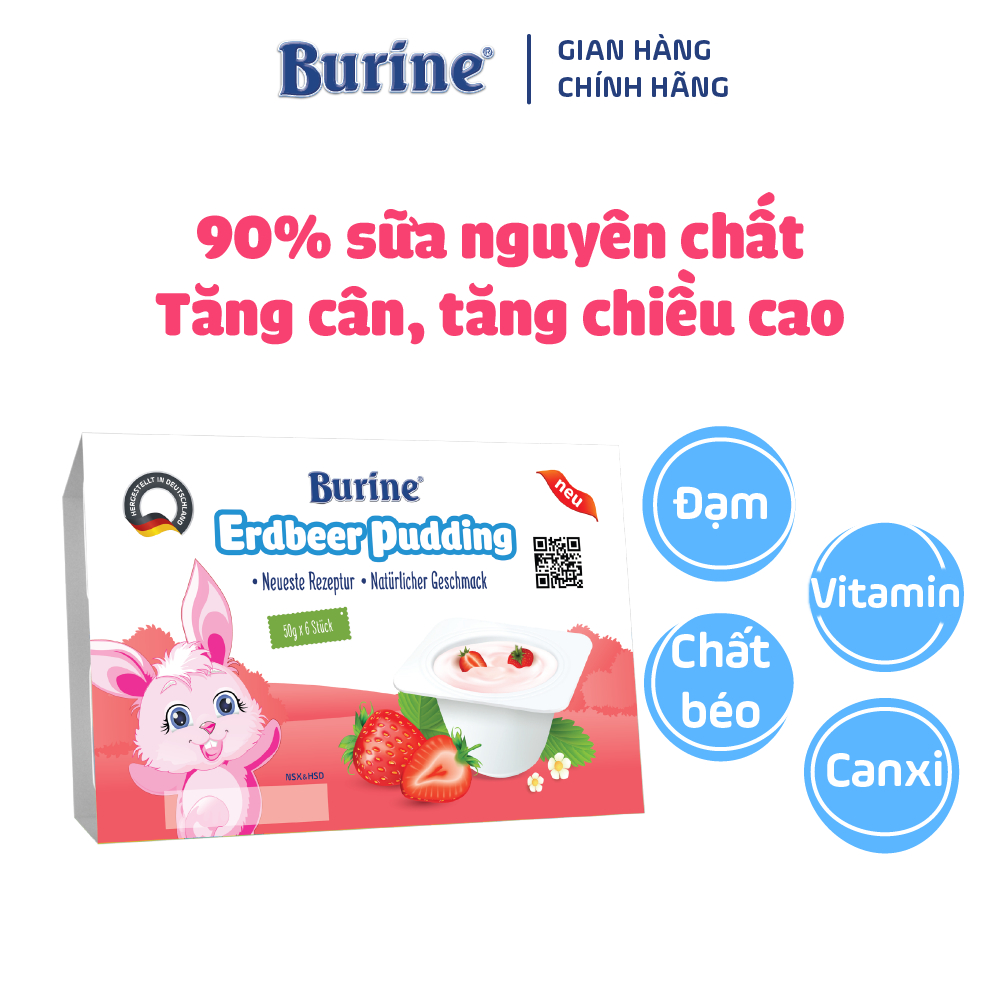 Combo 2 Vỉ Pudding Ăn Dặm Burine Vị Dâu Dành Cho Trẻ Từ 6 Tháng Tuổi-Cung Cấp Vitamin, Bổ Sung Năng Lượng