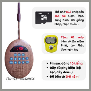 Máy niệm Phật đeo cổ, loa pháp thoại mini kèm thẻ nhớ 8GB 365 bài niệm Phật, pháp thoại