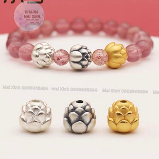Búp sen xỏ dọc - bạc thái, bạc trắng, bạc phủ vàng - charm phụ kiện xâu, phối vòng,chuỗi hạt phong thủy may mắn