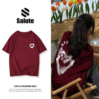 Salute Áo phông nữ Đỏ mận áo thun local brand unisex thời trang vintage Trái tim Y2K D0102