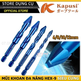  6-12mm Mũi khoan gạch cứng HEX-9 KAPUSI JAPAN mũi khoan V2 chân lục giác đa năng chuyên gạch men HRC 40 mũi lệch tâm 