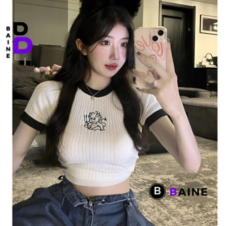 Áo Croptop Nữ DEVIL THÊU Chất Thun Borip Kiểu Sexy Nữ, Áo Thun Ôm Body Thêu Hoạ Tiết Đẹp Tôn Dáng BAINE