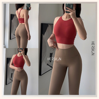 Set đồ tập gym nữ Đồ tập yoga áo bra cổ yếm quần legging cao cấp HERSIGN-SMIXB21L20D 