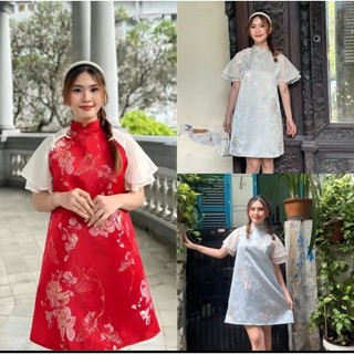 Đầm cổ tàu tay phối voan C21_ORIMI