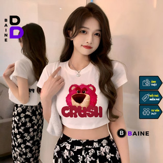 Áo Croptop Nữ GẤU DÂU CRUSH Chất Thun Borip Kiểu Sexy Nữ, Áo Thun Ôm Body In Hoạ Tiết Đẹp Tôn Dáng BAINE