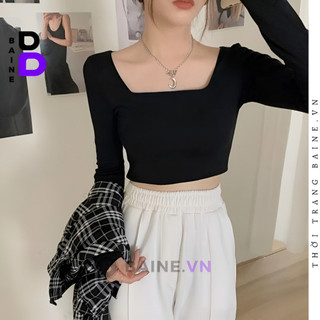 Áo Croptop TAY DÀI CỔ VUÔNG Chất Thun Borip Kiểu Sexy Nữ, Áo Thun Ôm Body Đẹp Tôn Dáng  BAINE