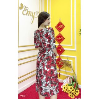 Đầm EMY EM9370 Body A Hoa Đỏ