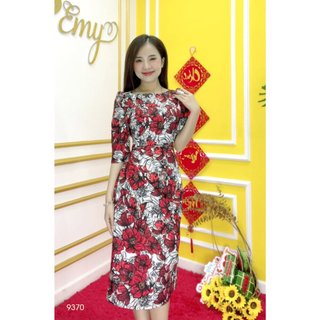 Đầm EMY EM9370 Body A Hoa Đỏ
