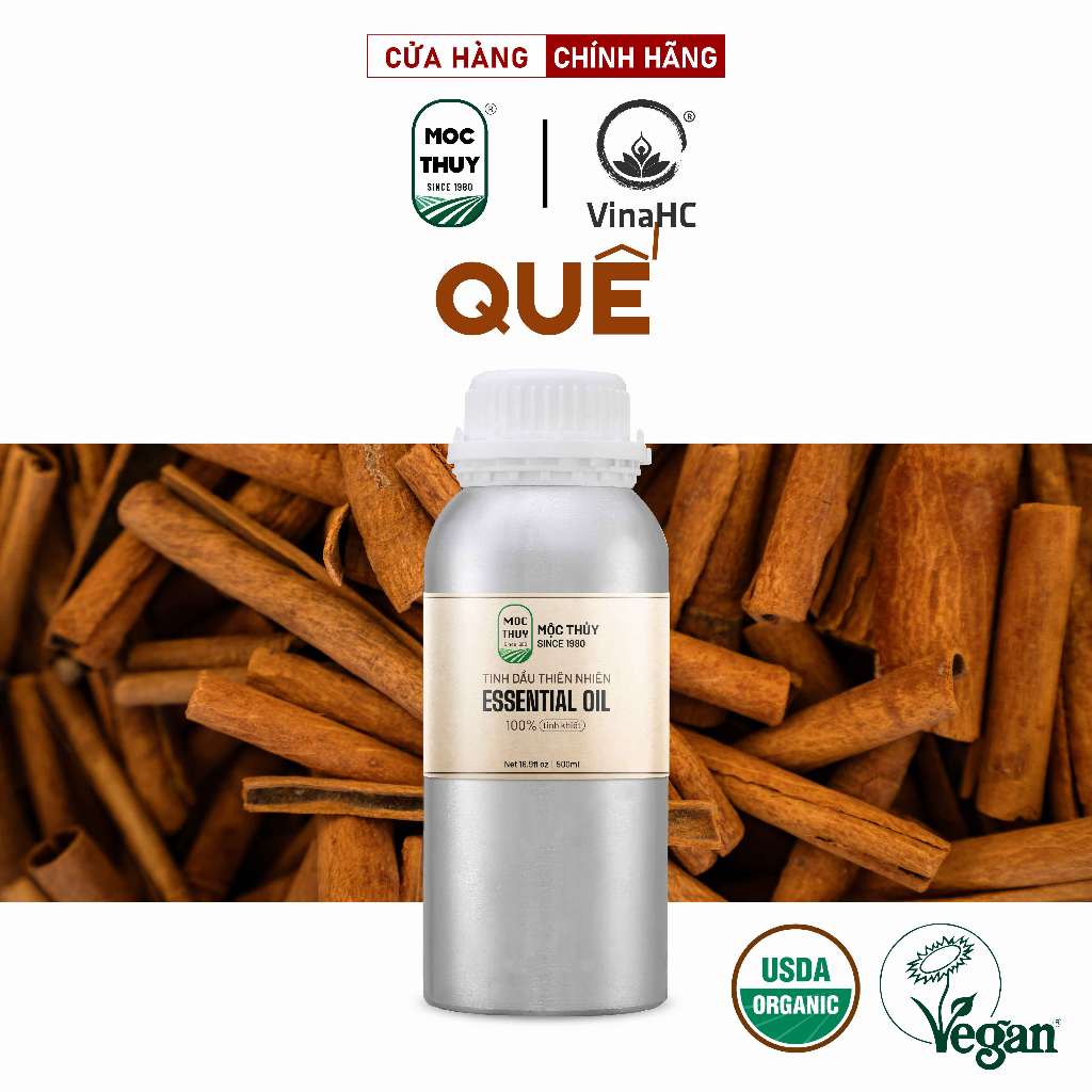 Tinh dầu thiên nhiên nguyên chất Quế Ấn Độ MỘC THỦY dung tích 500ml/1L - Cinnamon Essential Oil - đạt chuẩn chất lượng