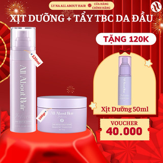 Combo xịt dưỡng + tẩy tế bào chết da đầu all about hair - làm sạch và nuôi dưỡng da đầu khoẻ mạnh