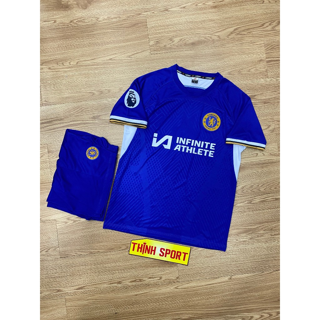 Quần áo bóng đá vải thun lạnh mẫu Cheo Sea xanh in tên số theo yêu cầu
