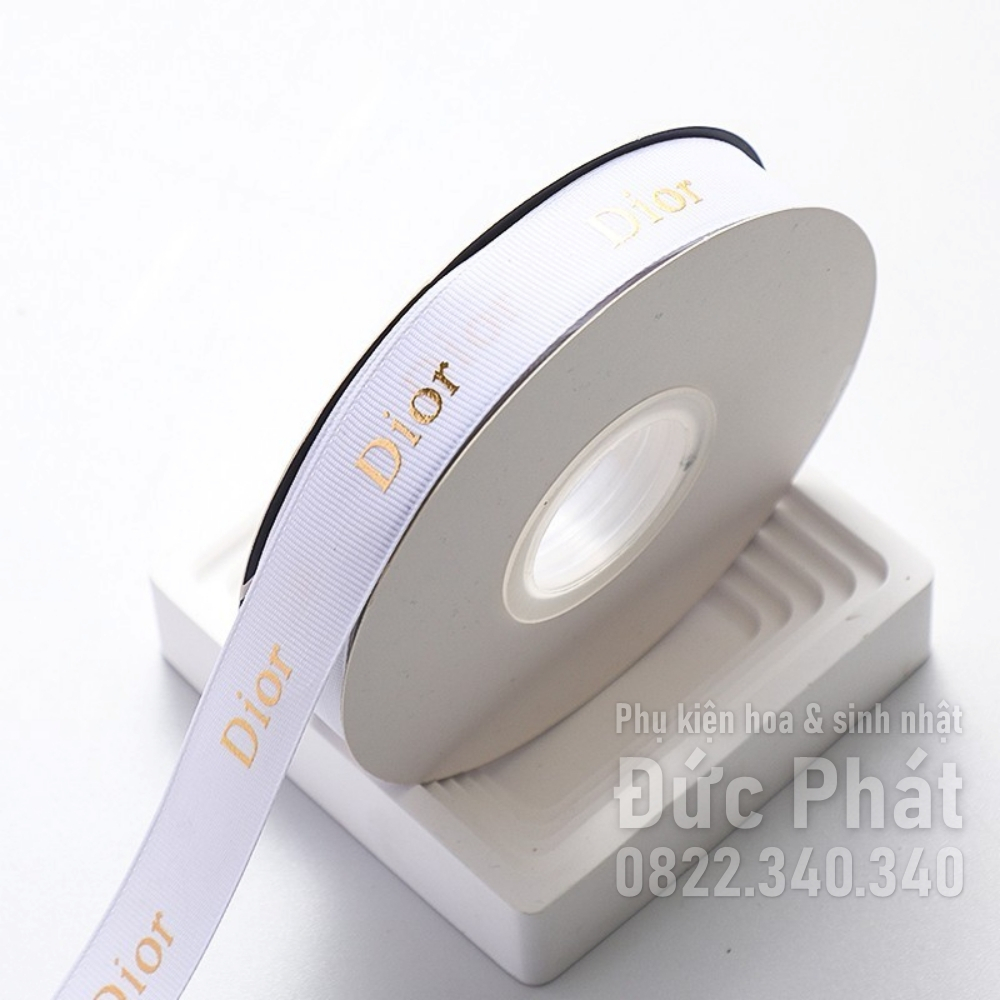 Ruy băng in chữ Dior nhũ vàng sang chảnh 2cm*45m