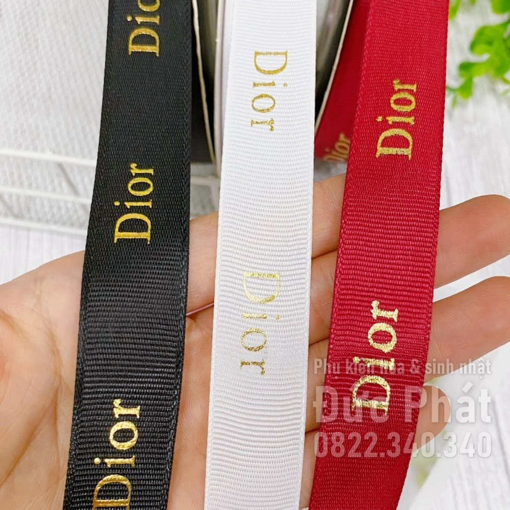 Ruy băng in chữ Dior nhũ vàng sang chảnh 2cm*45m