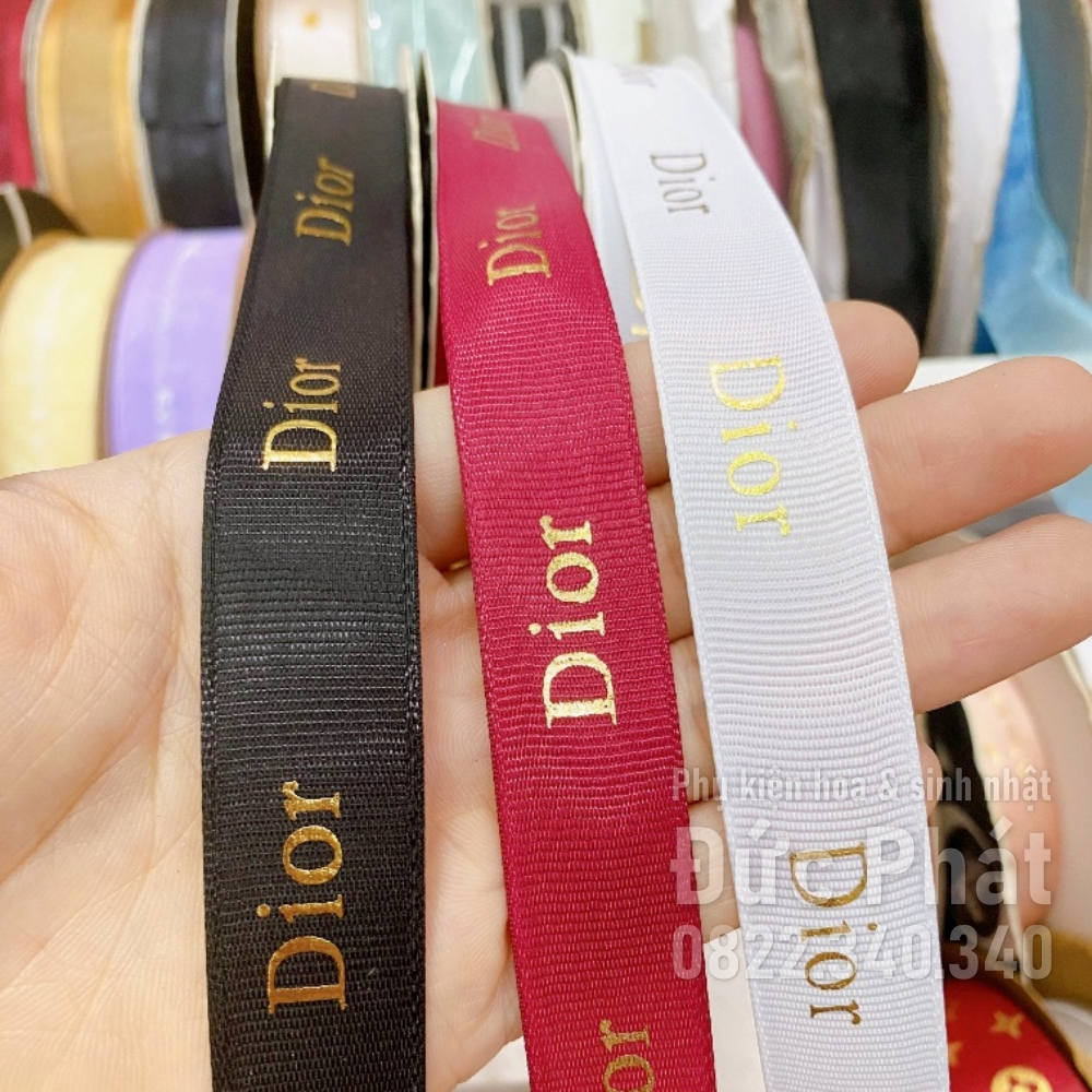 Ruy băng in chữ Dior nhũ vàng sang chảnh 2cm*45m