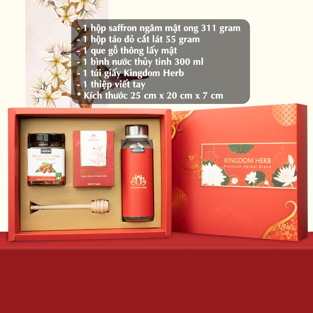 Set quà tặng, hộp quà saffron/mật ong/sâm/đông trùng hạ thảo cao cấp chính hãng Kingdom Herb