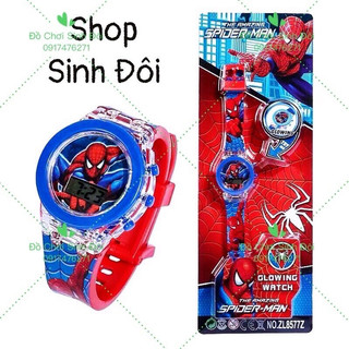 Đồng hồ siêu nhân nhện có đèn chớp tắt đổi màu - đồng hồ bé trai