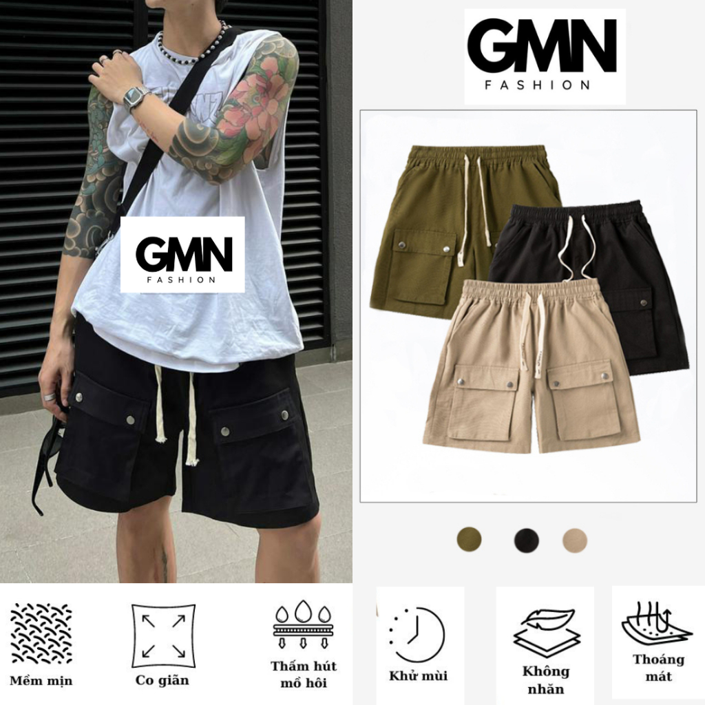 Quần short kaki túi hộp nam nữ from dáng Hàn Quốc trẻ trung basic Box short GMN