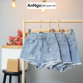 [FREESHIP_50K] Quần short jean nữ lưng cao phối rách denim cotton, rin ngắn phối rách AnNgo - AT73