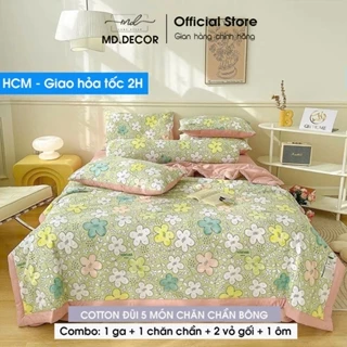 Bộ Chăn ga gối Cotton đũi 5 món MD.DECOR - Bedding mềm mại thấm hút cao cấp, Ra trải giường M2 M4 M6 M8 2M