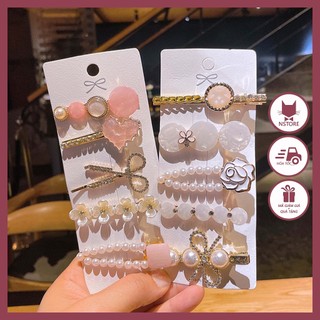 Kẹp Tóc Nữ , Set Kẹp Tóc Đính Đá Và Ngọc Thời Trang Cổ Điển