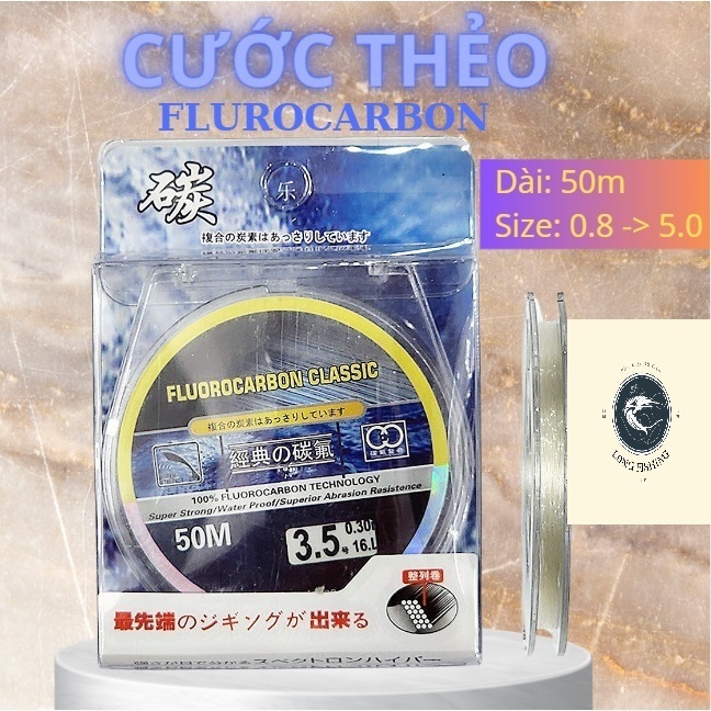Cước Câu Cá, Cước Thẻo Câu Cá Flurocacbon Cao Cấp 50m Đủ Size