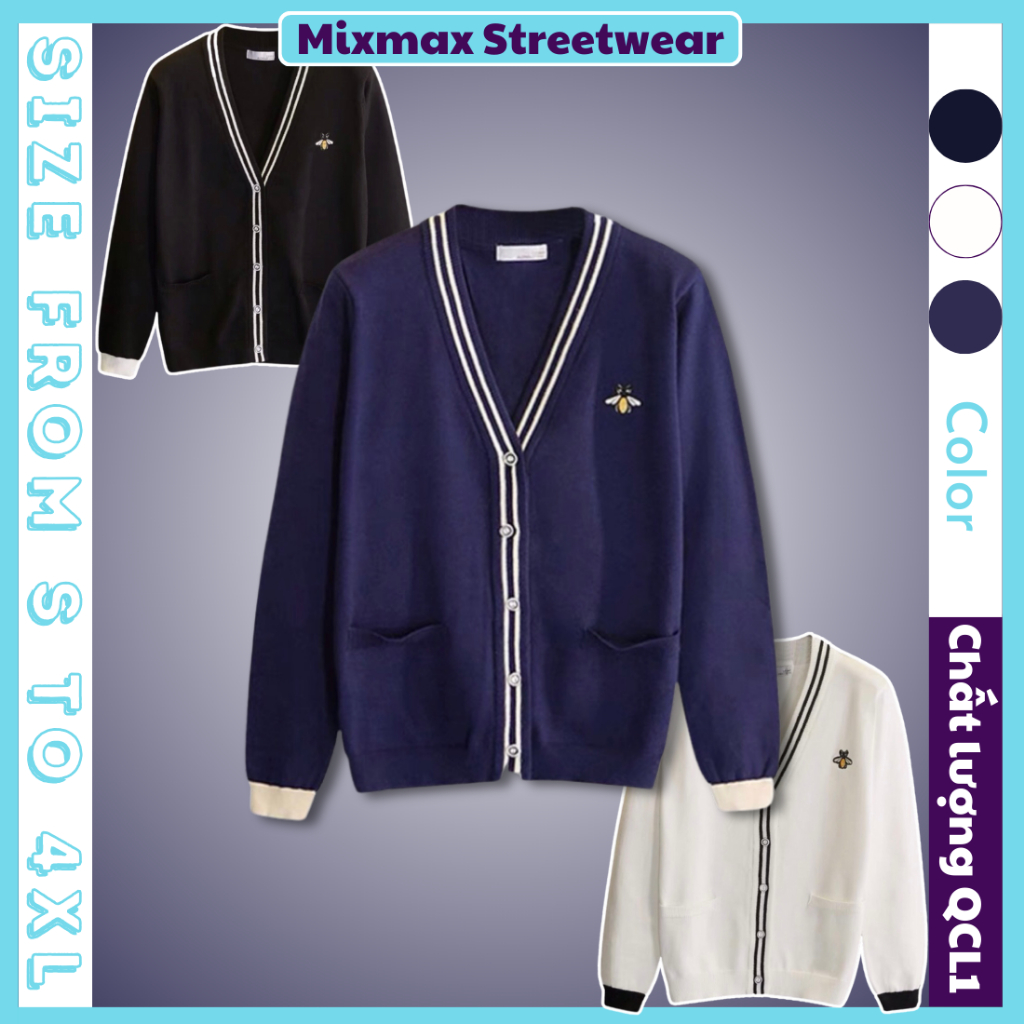 [ORDER+ẢNH THẬT] Áo khoác len nam nữ cardigan cao cấp dài tay hình con ong len mịn không xù QCL1 bao