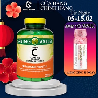 Viên uống sáng da, tăng sức đề kháng spring valley vitamin c - 250 viên