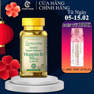 Viên Bổ Sung Vitamin D3 1000iu, 2000iu, 5000iu Puritan's Pride - 100 viên