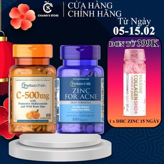 Combo Hoàn Hảo Ngừa - Giảm Mụn, Làm Mờ Vết Thâm Zinc for Acne & Vitamin C-500mg