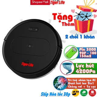 Robot Hút Bụi Lau Nhà Tigerlife TGB11PRO+ Tích hợp trí tuệ nhận tạo Ai Tự động sạc, Chống rơi, Lực hút 3600Pa