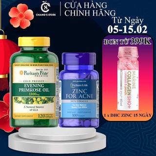 Combo Ngừa Mụn Nội Tiết ZINC FOR ACNE 100 Viên & EVENING PRIMROSE OIL 1000mg - 120 viên Puritan's Pride