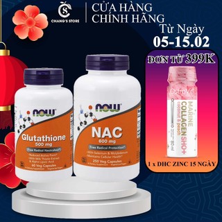 Combo Thải Độc, Trắng Sáng Da NOW GLUTATHIONE + NAC USA