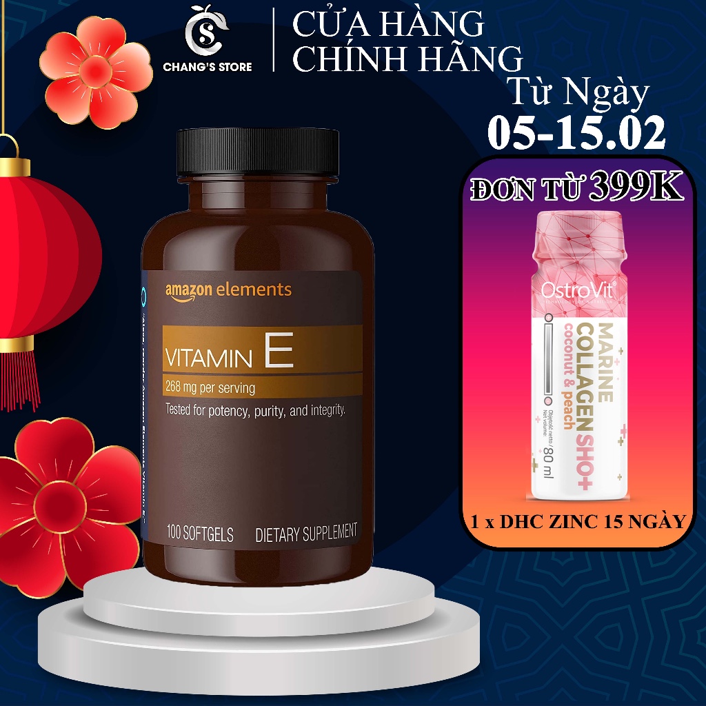 Thực Phẩm Đẹp Da Amazon Elements Vitamin E 400IU 100 Viên