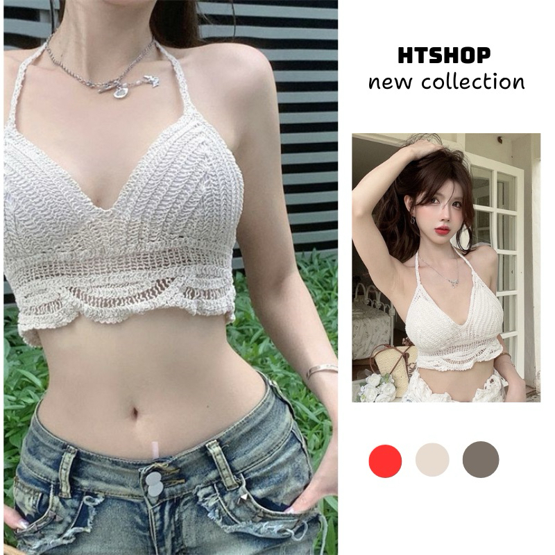 Áo bra len móc bikini đi biển đồ bơi mùa hè 2023