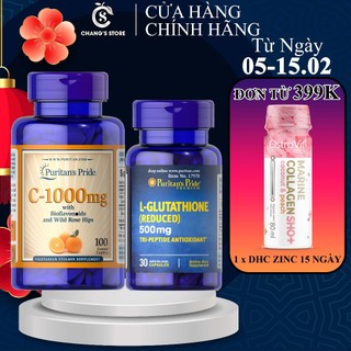 Combo Trắng Da L-Glutathione 500mg 30 viên và vitamin C 1000mg 100 viên