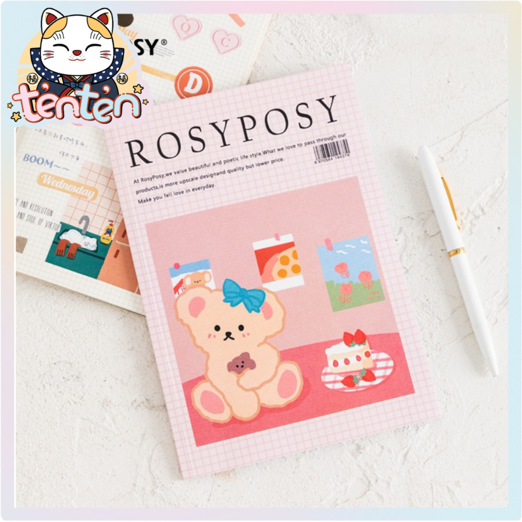 Sticker cute/Sổ sticker hình dán size A5 20 trang hãng Rosy Posy dễ thương trang trí sổ planner bull