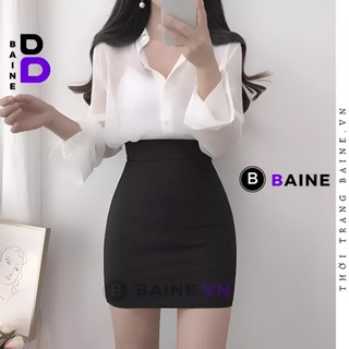 Chân Váy CÔNG SỞ XẺ TÀ Nữ Chất Mango Cao Cấp, Chân Váy Thanh Lịch Nhẹ Nhàng Cơ Bản BAINE