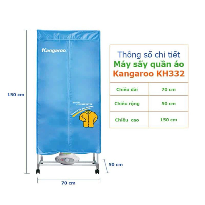 Máy sấy quần áo , tủ sấy quần áo Kangaroo KG332 1000W