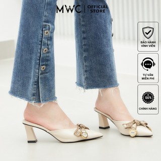Giày sục cao gót mwc 4494 - sục cao gót mũi nhọn chất liệu da đính nơ thanh lịch