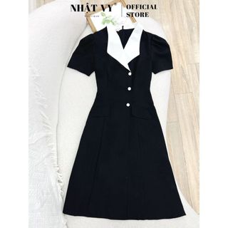 Đầm công sở Nhật Vy cổ bèo tay nhún đính cúc bọc form dáng ôm chất lụa phù hợp dạo phố đi tiệc sang chảnh- D2871