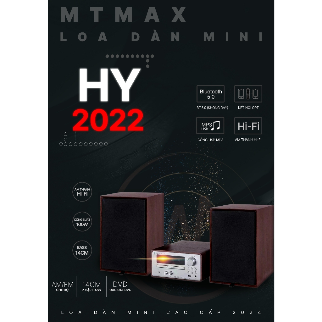 Loa dàn nghe nhạc có amply MTMAX HY2022 mini sang trọng âm thanh HIFI bass 16cm có bluetooth ổ đĩa CD đài AM FM siêu hay